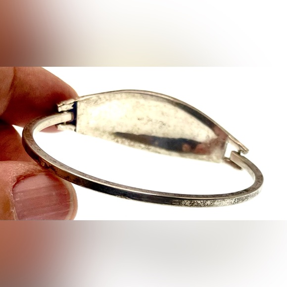 Vintage Signed Alpaca Mexico Silver Blue Enamel Inlaid Abalone MOP Bracelet - Picture 8 of 8